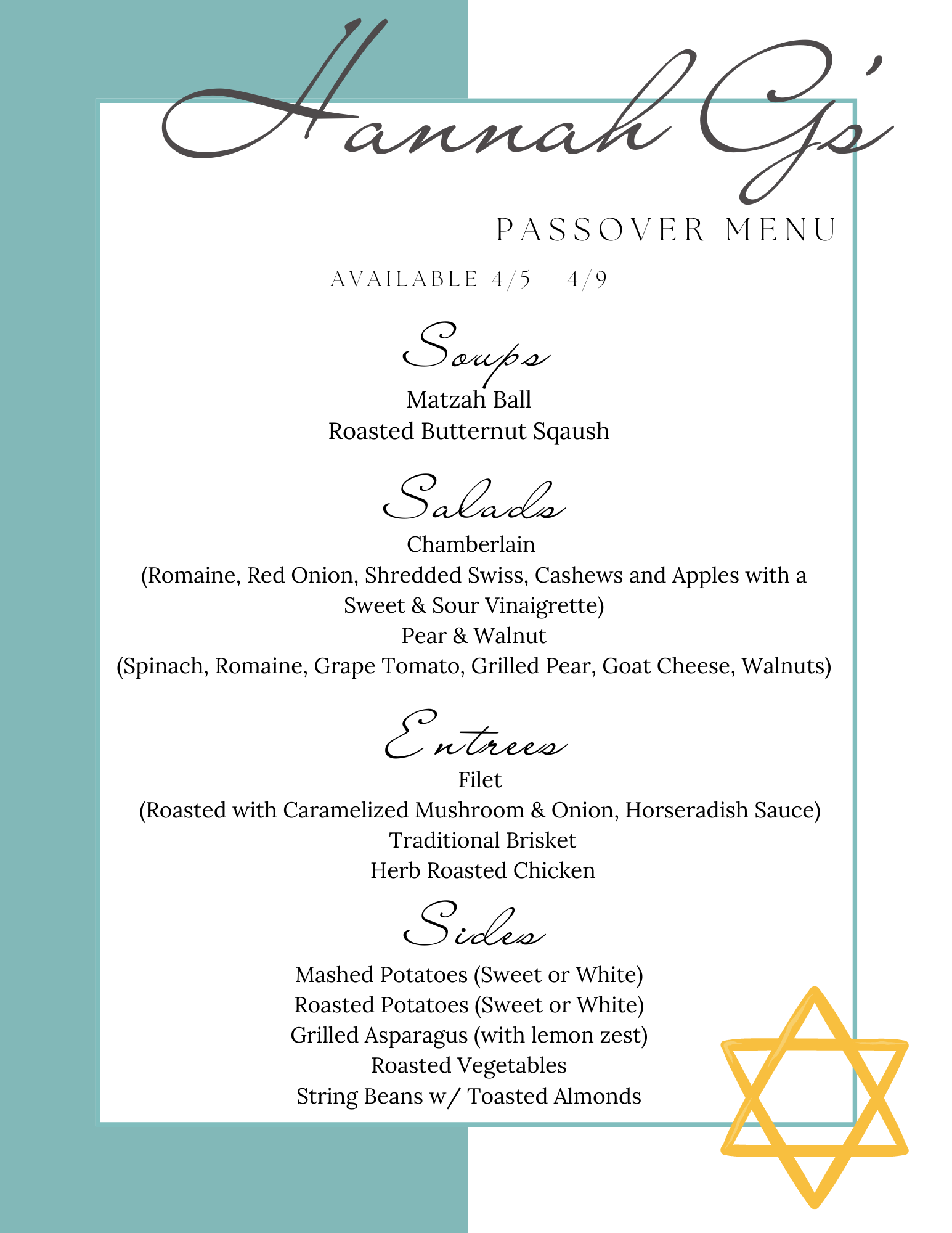 passover menu